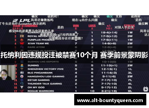 托纳利因违规投注被禁赛10个月 赛季前景蒙阴影